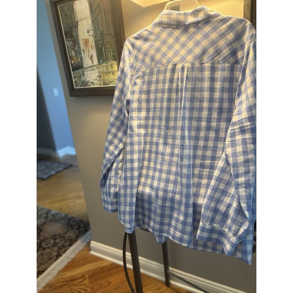 Relativety 100% Soft Cotton Womens 2X Blue & White Check Long Sleeve Comfort - Picture 10 of 11